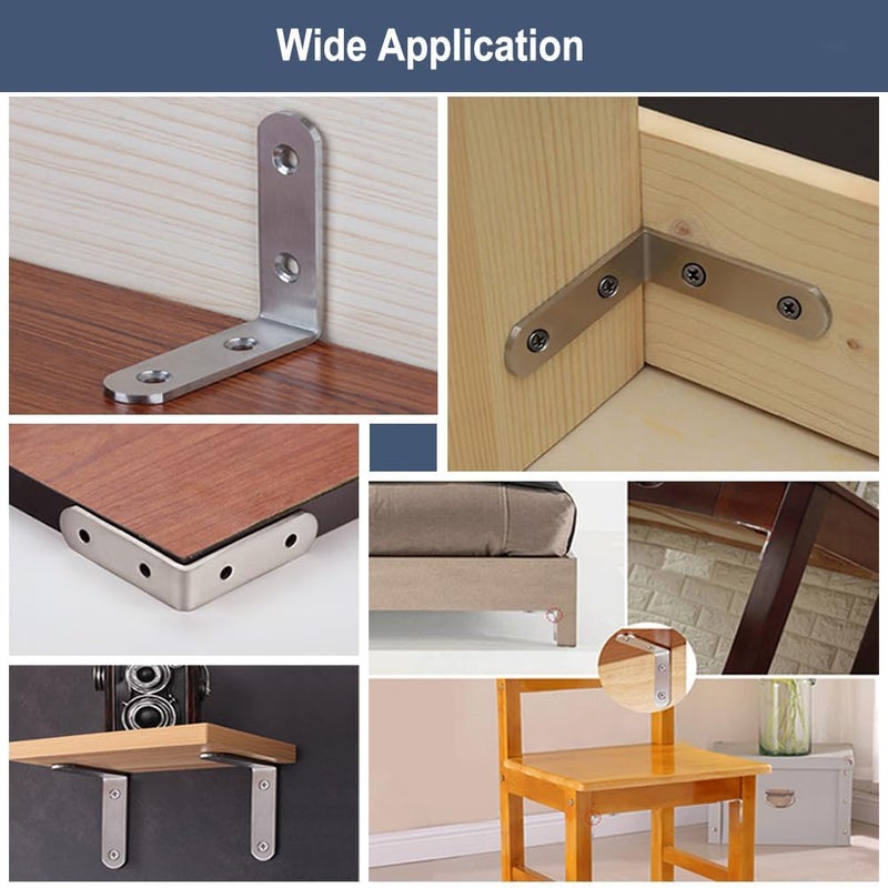 YEWLACA 6 Pcs L Bracket Corner Brace Stainless Steel 65x65mm 90 Degree Small Shelf Brackets for Wood, Shelves, Heavy Duty Support Joint Right Angle Braces with Screws - Image 5